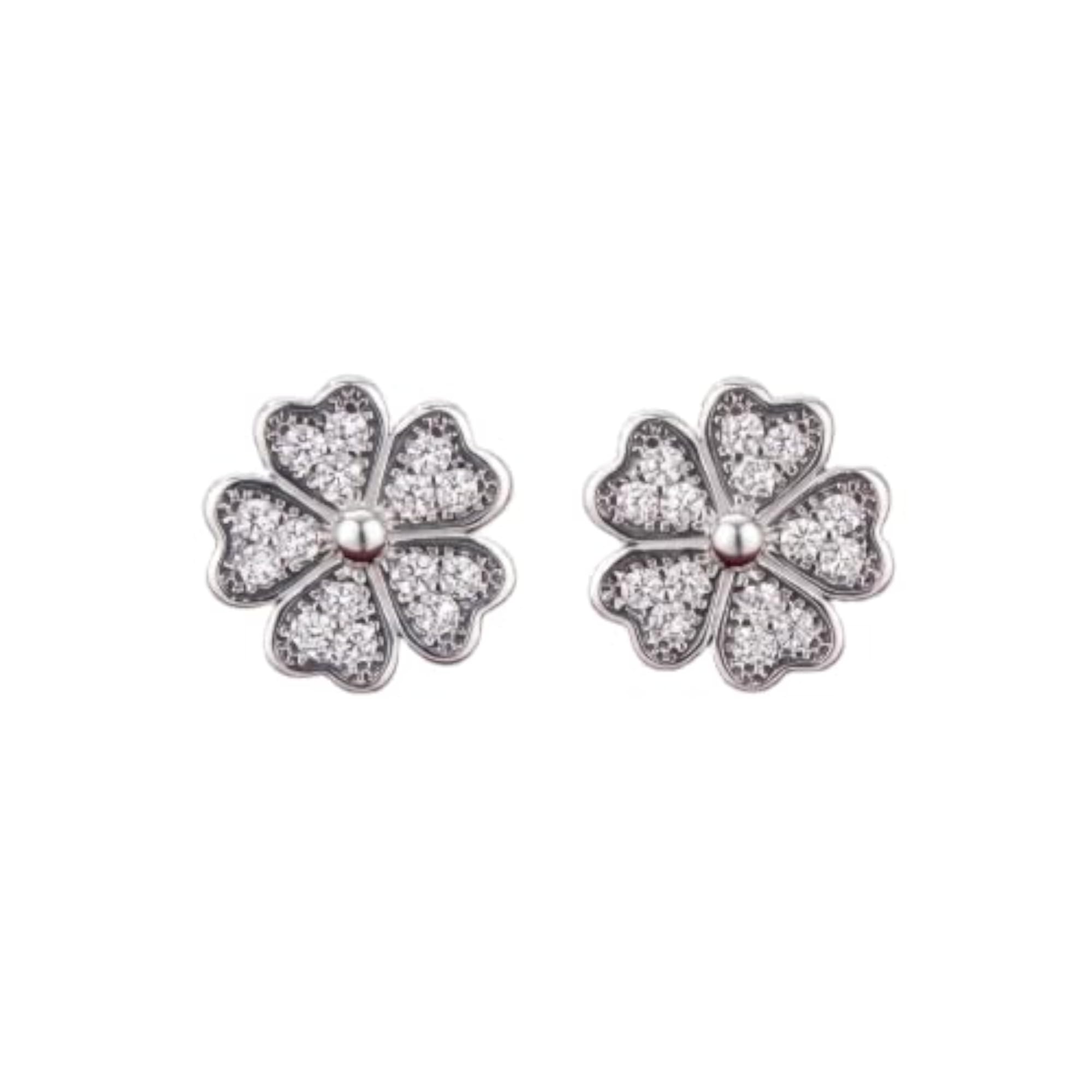 Women's Sparkling Floral 925 Sterling Silver Studs, Gift